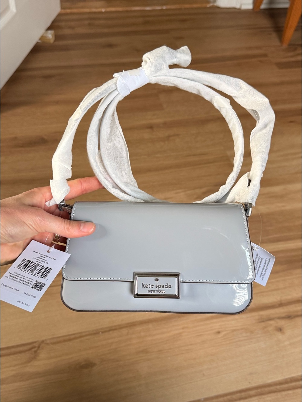 kate spade Light Gray Patent Crossbody with Silver Hardware